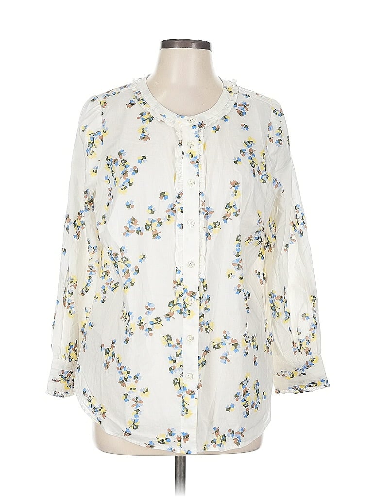 Pre-owned Talbots 3/4 Sleeve Blouse In White