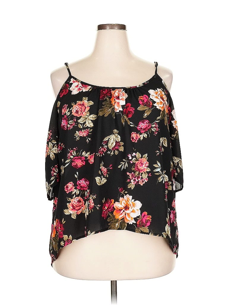 Pre-owned Ambiance Short Sleeve Blouse In Black