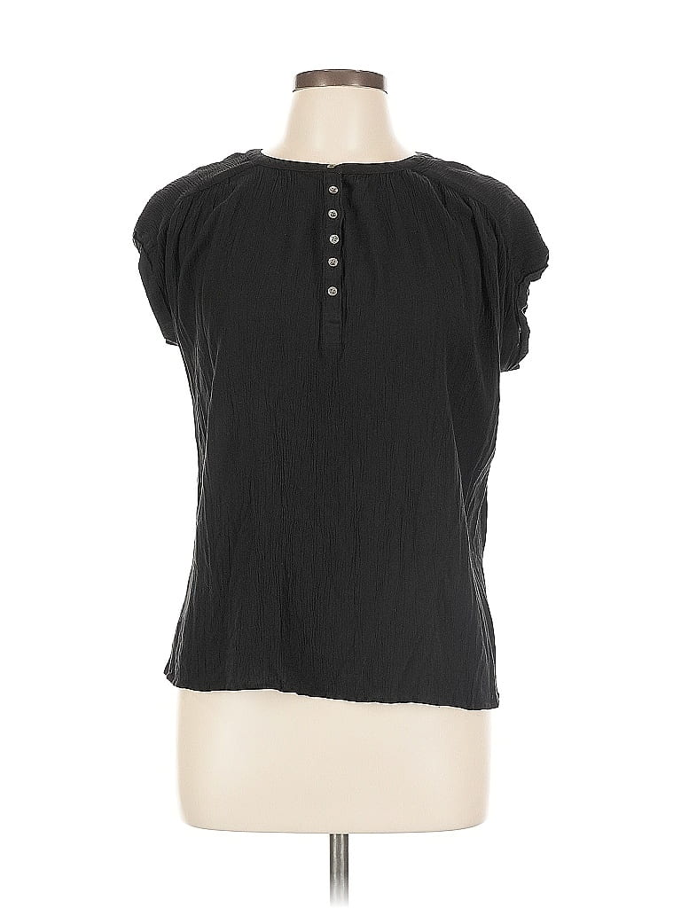 Pre-owned Ann Taylor Loft Short Sleeve Top Black Keyhole Neckline Tops