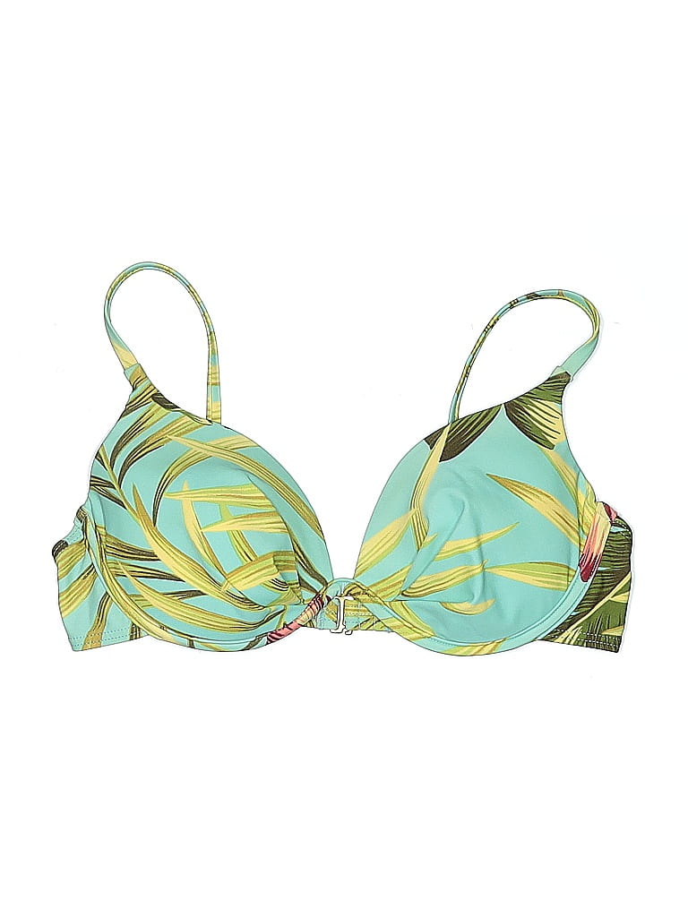 Click to view more detailed imagery on our partner's website Pre-owned Unbranded Swimsuit Top Green Tropical Pattern Swimwear