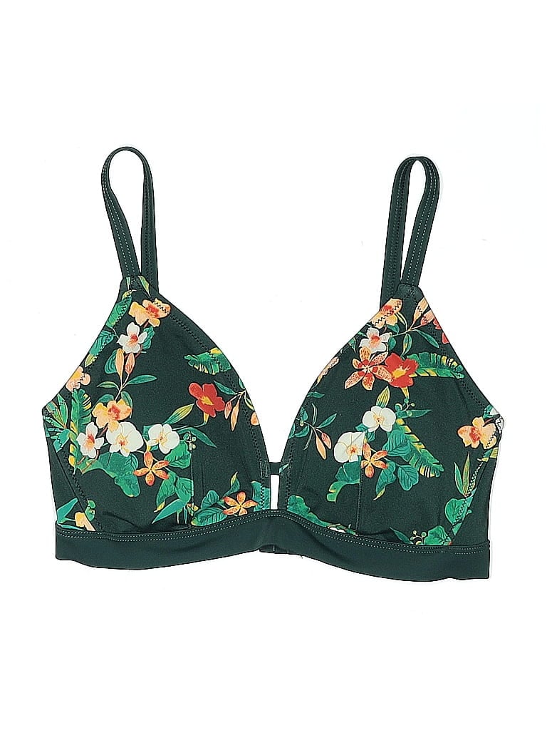 Pre-owned Lively Swimsuit Top Teal Floral Pattern Swimwear In Blue