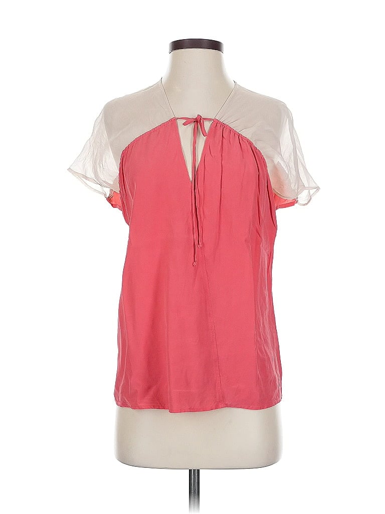 Pre-owned Twelfth Street By Cynthia Vincent Short Sleeve Silk Top Pink Keyhole Neckline Tops