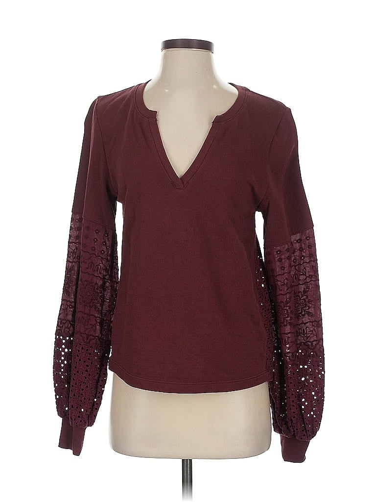 Pre-owned By Anthropologie Long Sleeve Blouse In Burgundy