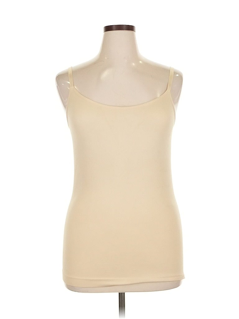 Pre-owned Empetua Tank Top Ivory Solid Pattern Scoop Neck Tops In White