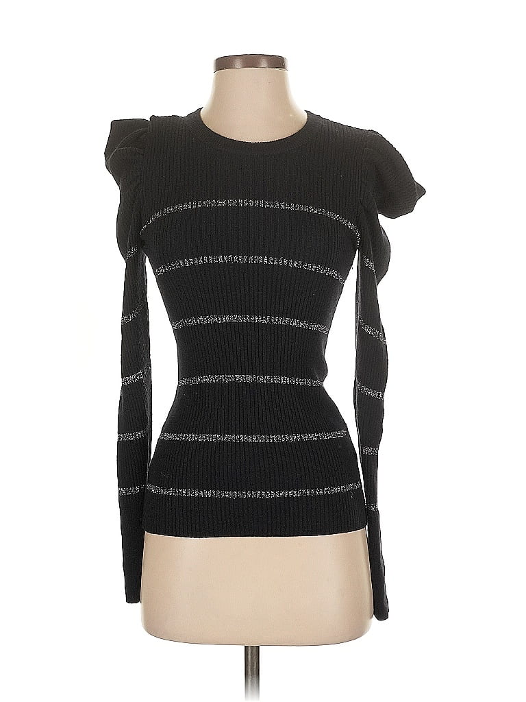 Pre-owned 7 For All Mankind Long Sleeve Top Black One Shoulder Neckline Tops