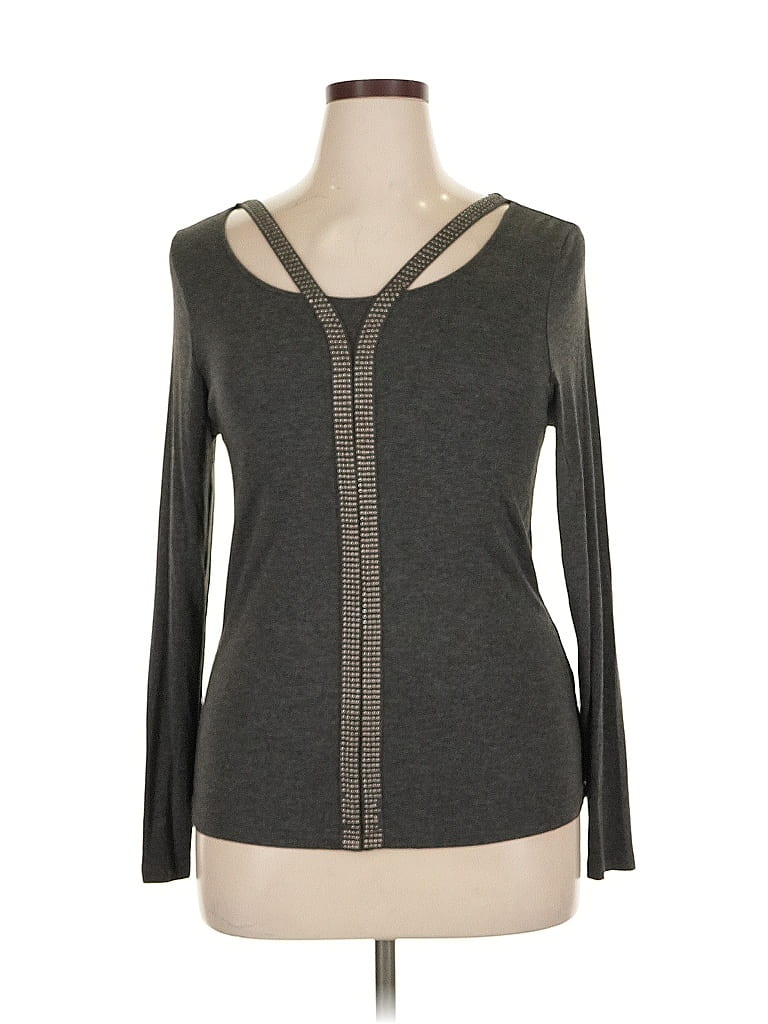 Pre-owned Design History Long Sleeve Top Gray Keyhole Neckline Tops