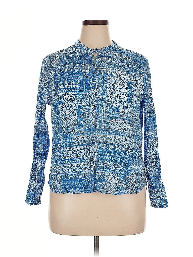 Pre-owned Wrap Long Sleeve Button Down Shirt In Blue