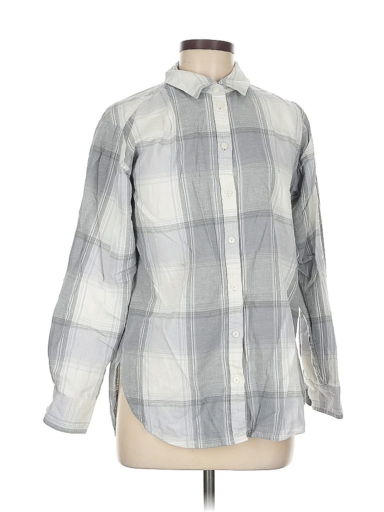 Pre-owned Ann Taylor Loft Long Sleeve Button Down Shirt In Gray