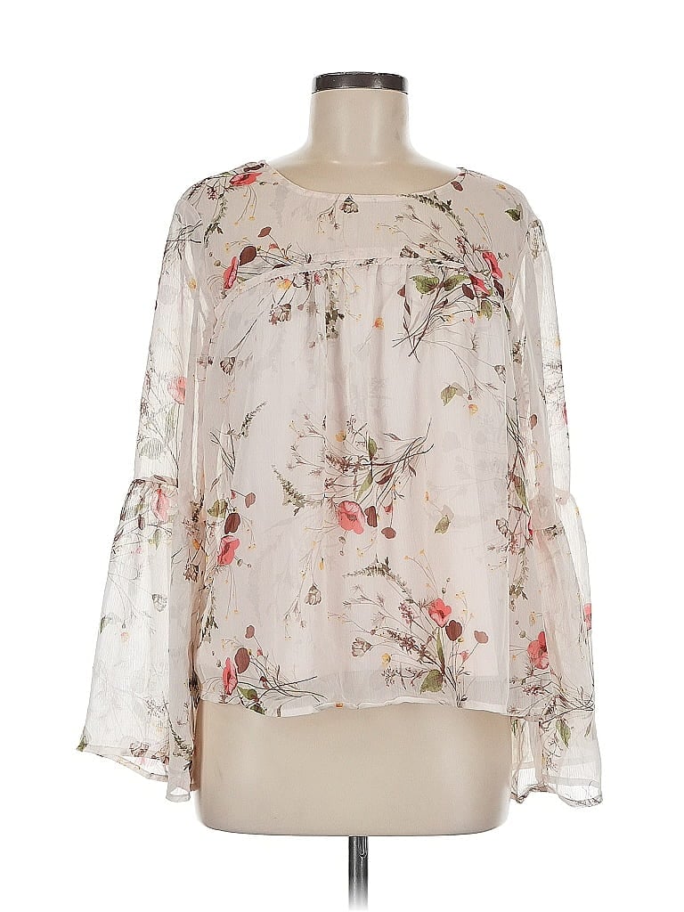 Pre-owned Bobeau Long Sleeve Blouse In White