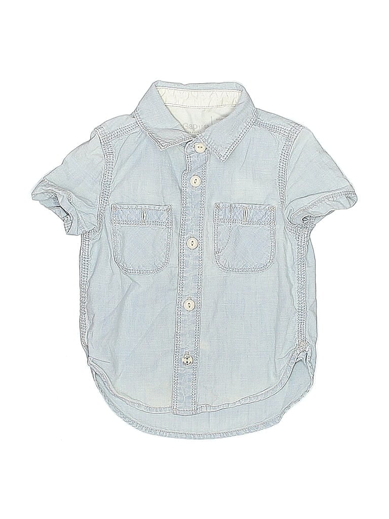 Pre-owned Baby Gap Kids' Short Sleeve Button Down Shirt In Blue