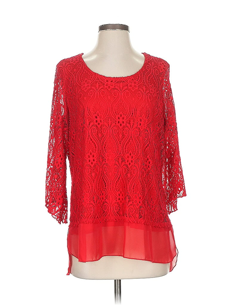 Pre-owned Brittany Black 3/4 Sleeve Blouse In Red