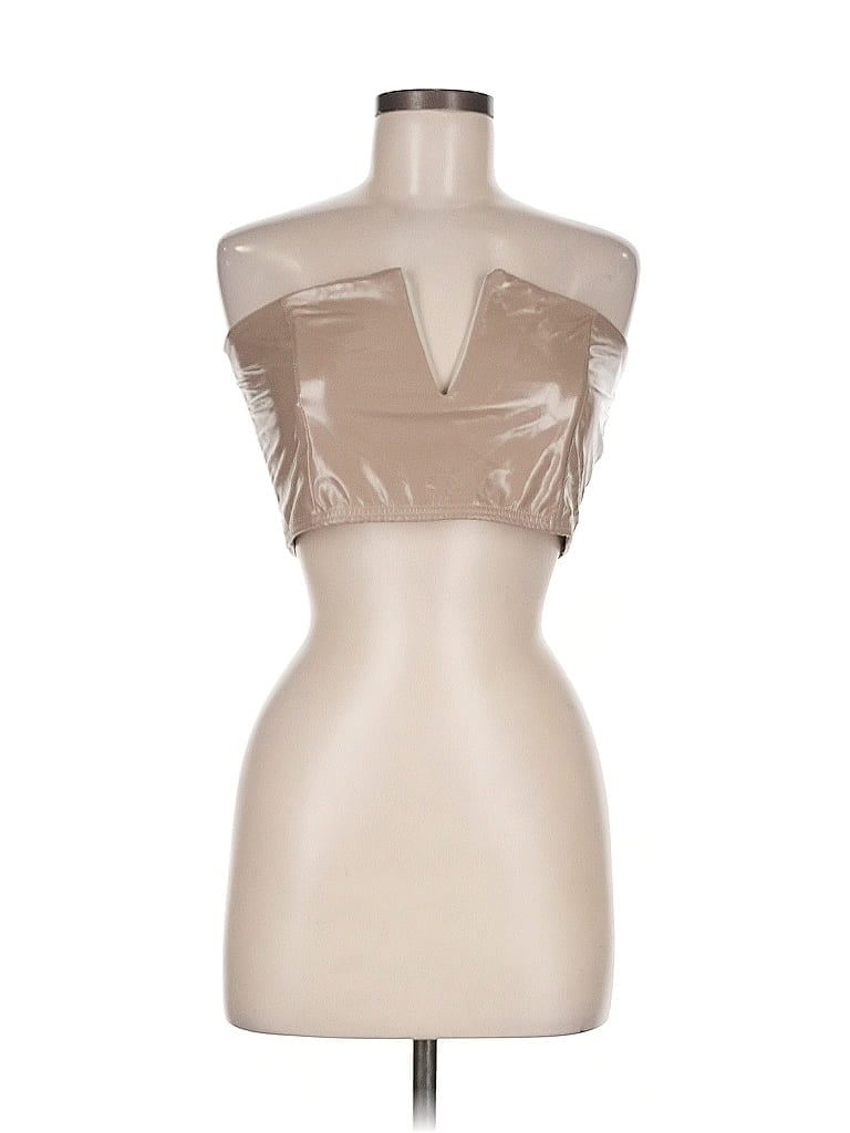 Pre-owned Prettylittlething Tube Top Tan Strapless Neckline Tops In Brown