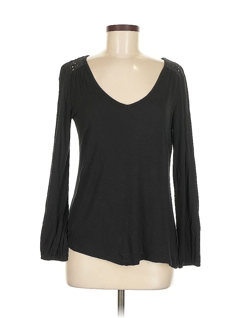Pre-owned Oleg Cassini Long Sleeve Top Black Sweetheart Neckline Tops