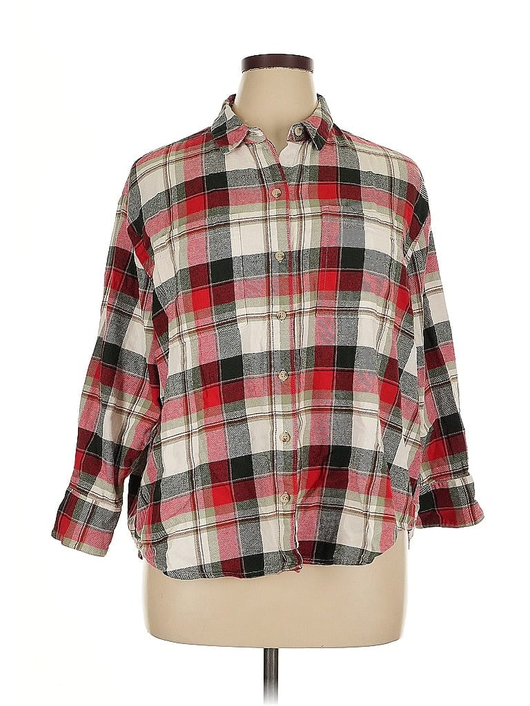 Pre-owned Old Navy 3/4 Sleeve Button Down Shirt In Red