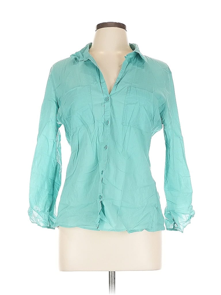 Pre-owned Ann Taylor Factory 3/4 Sleeve Button Down Shirt In Blue