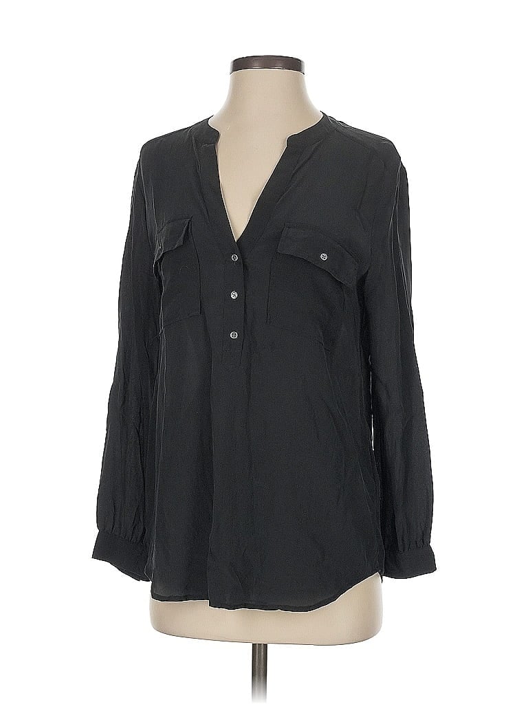 Click to view more detailed imagery on our partner's website Pre-owned Joie Long Sleeve Silk Top Black Open Neckline Tops