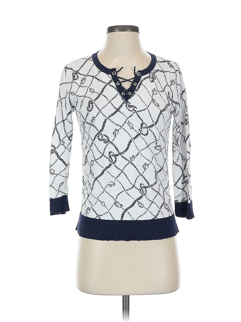 Pre-owned 7th Avenue Design Studio New York & Company 3/4 Sleeve Top Blue Keyhole Neckline Tops