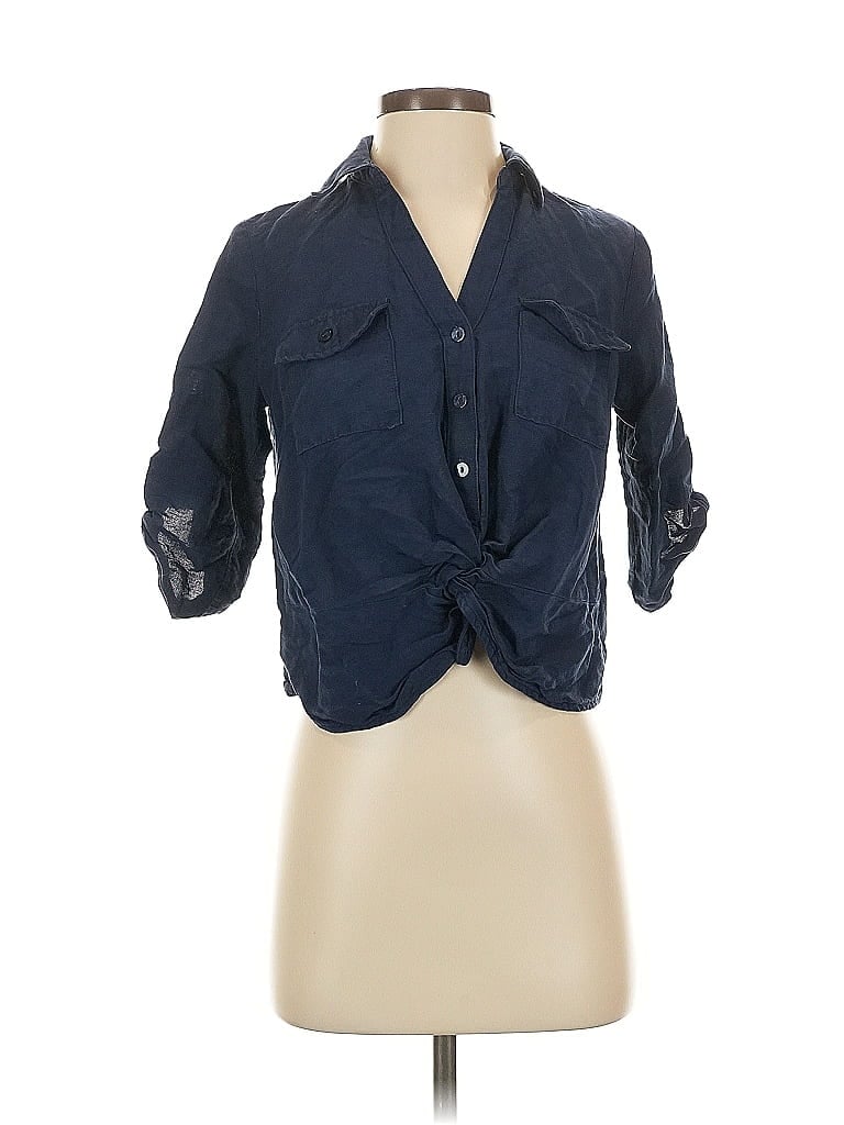 Pre-owned Inc International Concepts 3/4 Sleeve Button Down Shirt In Blue