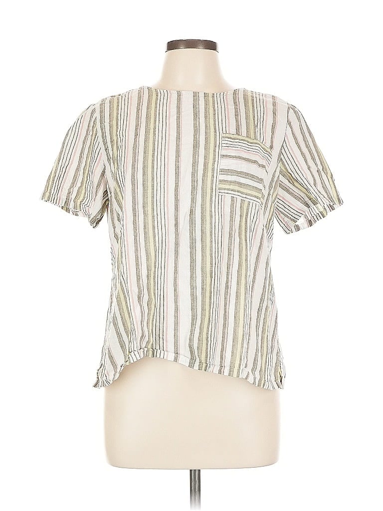Pre-owned Liz Claiborne Short Sleeve Blouse In White