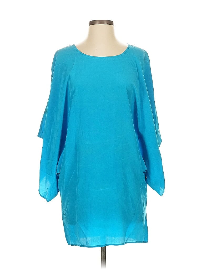 Pre-owned Twelfth Street By Cynthia Vincent 3/4 Sleeve Silk Top Teal Boatneck Tops In Blue