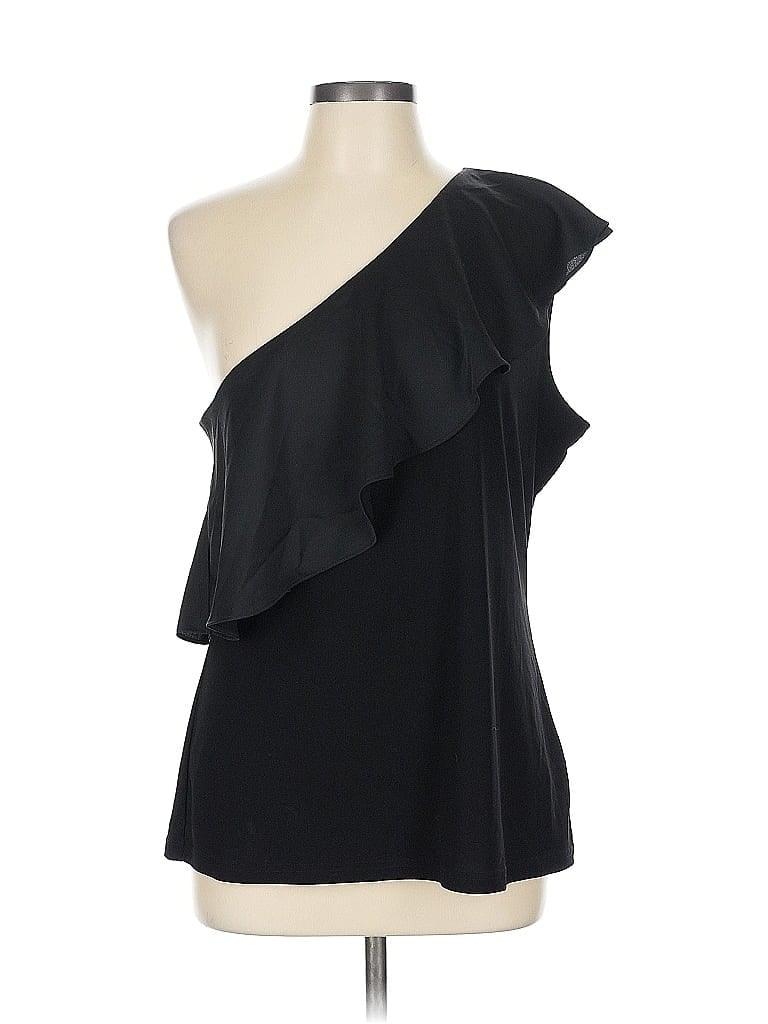 Pre-owned Halogen Sleeveless Top Black One Shoulder Neckline Tops