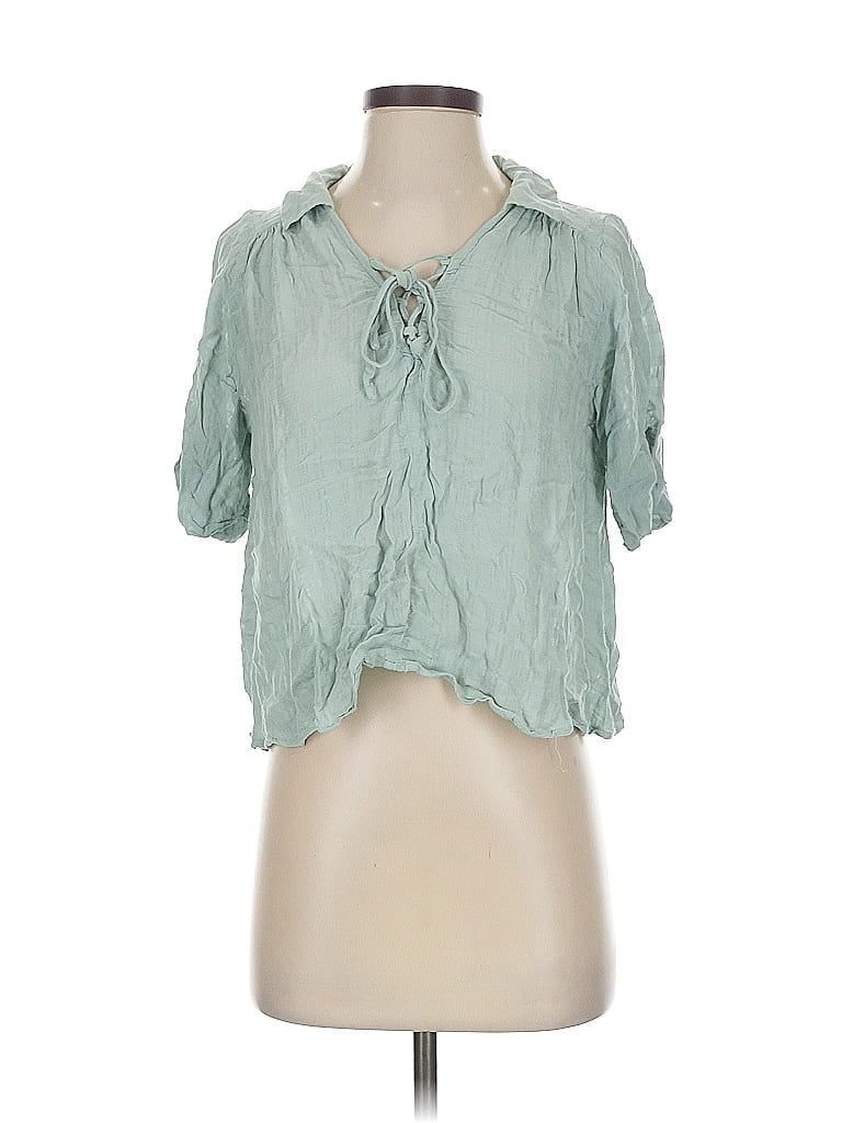 Pre-owned Ecote Short Sleeve Blouse In Green
