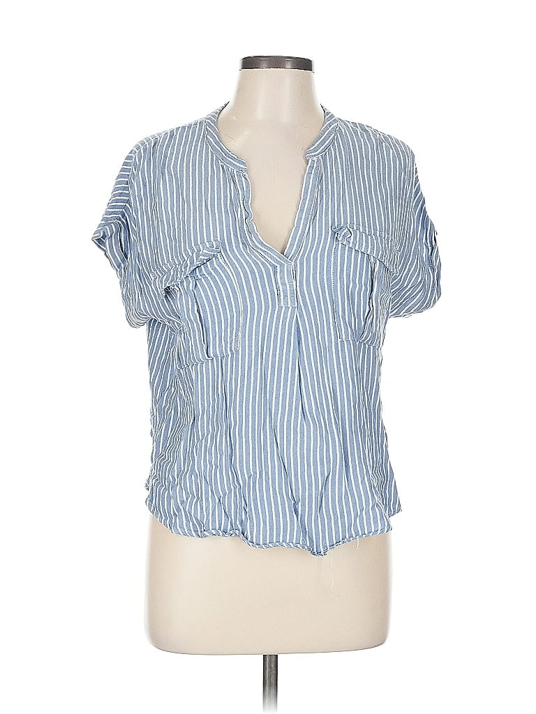 Pre-owned Thread & Supply Short Sleeve Blouse In Blue