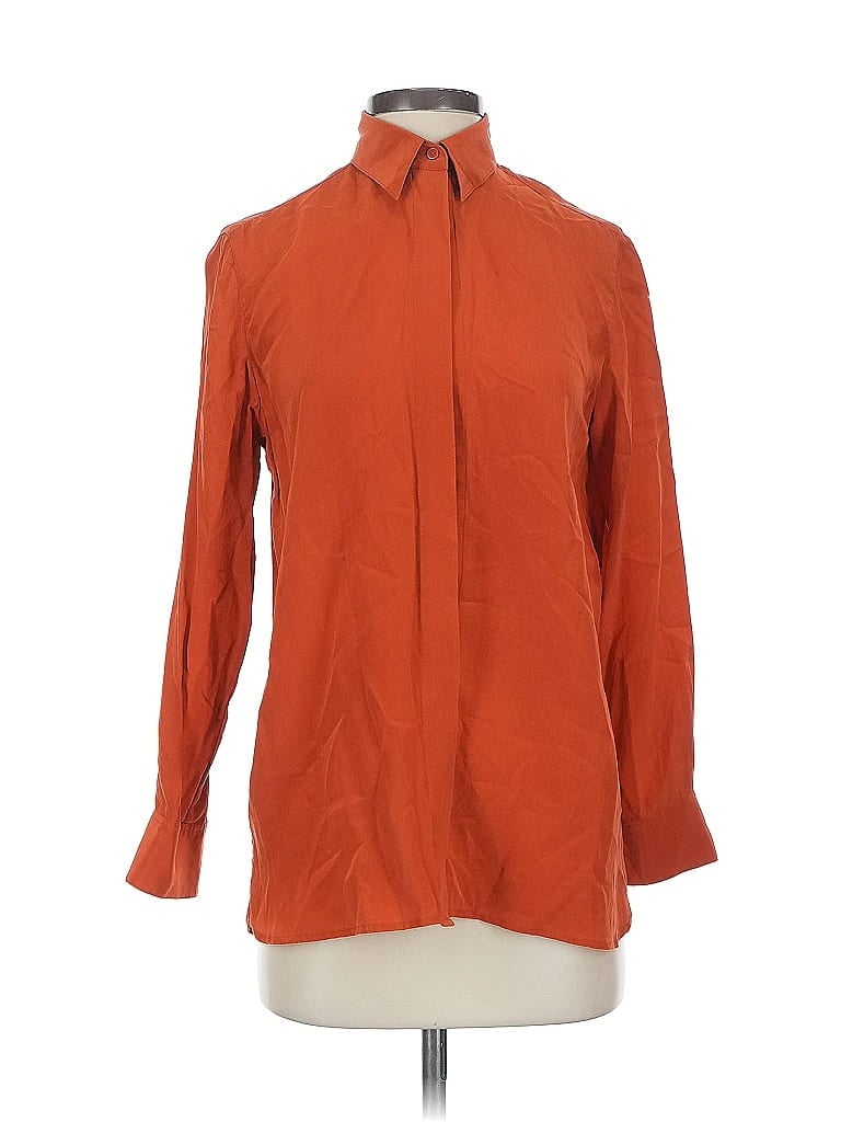 Pre-owned Babaton Long Sleeve Silk Top Orange Tie Neck Tops