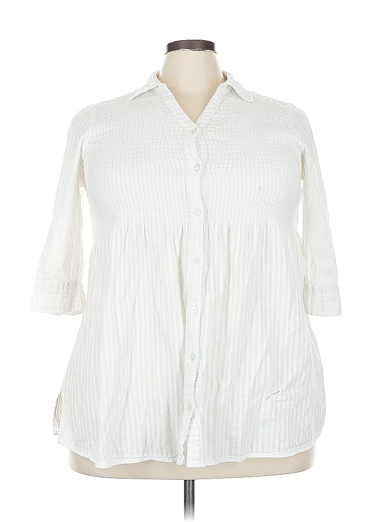 Pre-owned Woman Within 3/4 Sleeve Button Down Shirt In White