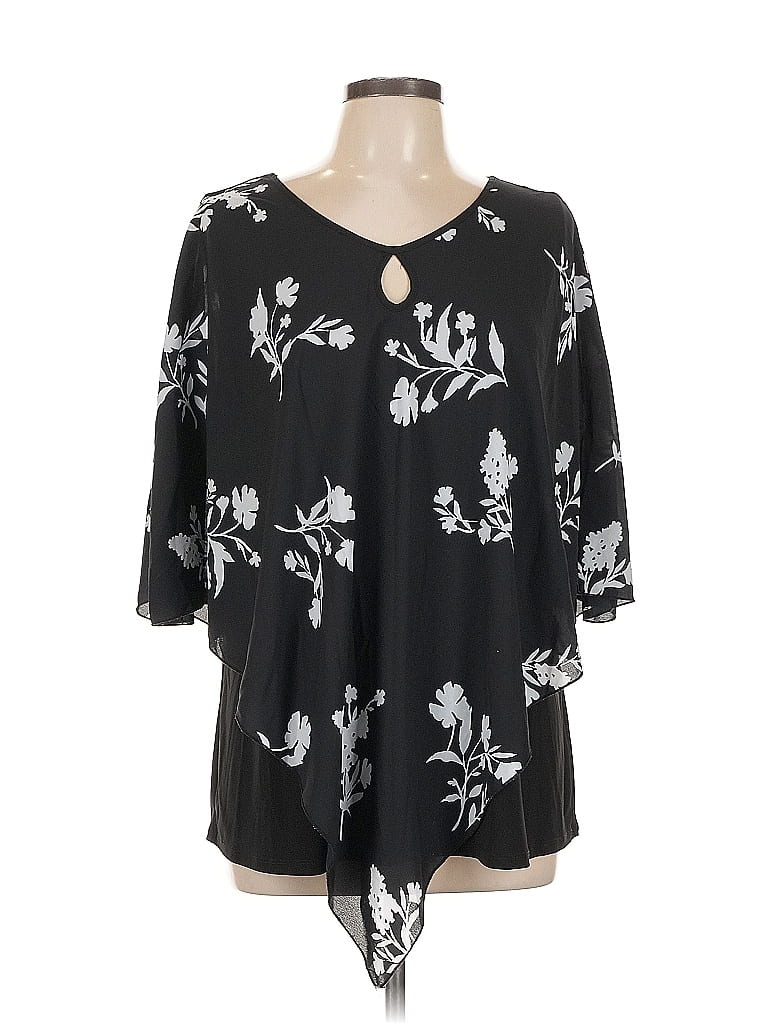 Pre-owned Slim Factor By Investments 3/4 Sleeve Blouse In Black