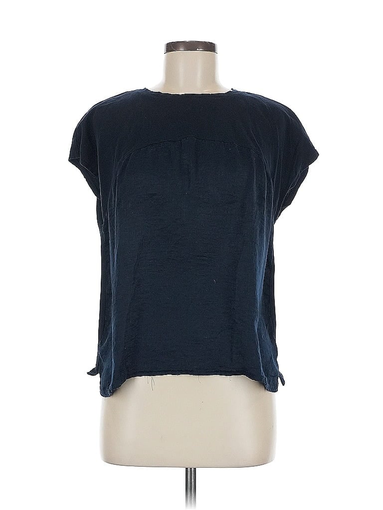 Pre-owned Halogen Short Sleeve Top Blue Crew Neck Tops