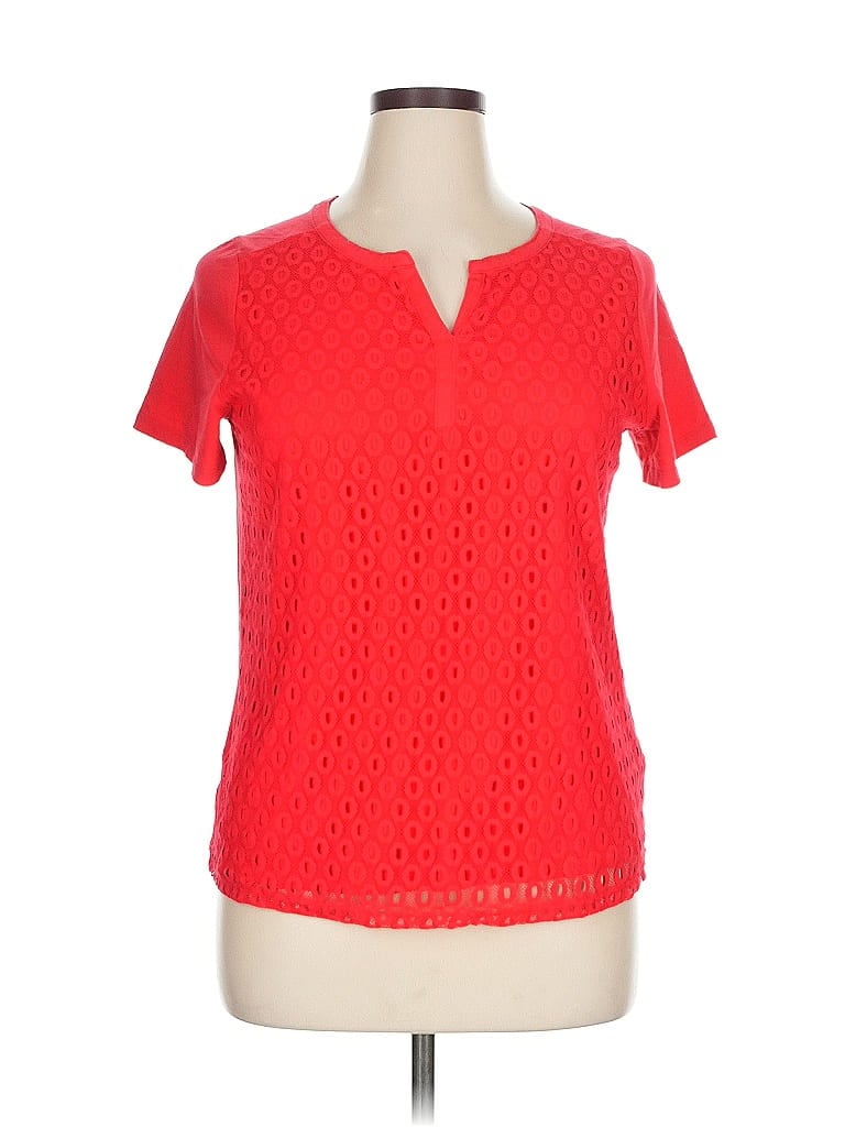 Click to view more detailed imagery on our partner's website Pre-owned Rafaella Short Sleeve Top Red V Neck Tops
