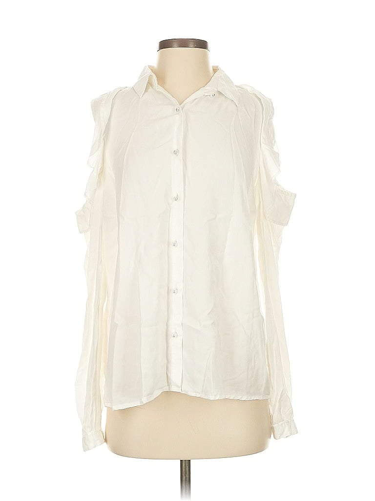 Pre-owned Blue Rain Sleeveless Button Down Shirt In White