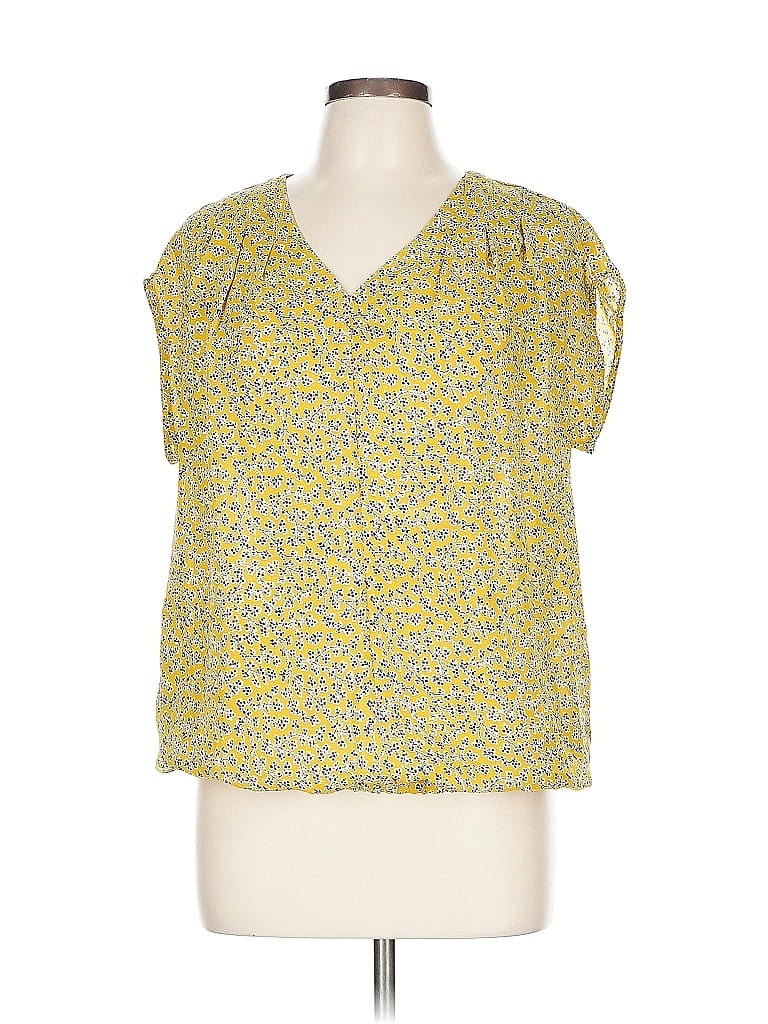 Pre-owned Lands' End Short Sleeve Blouse In Yellow