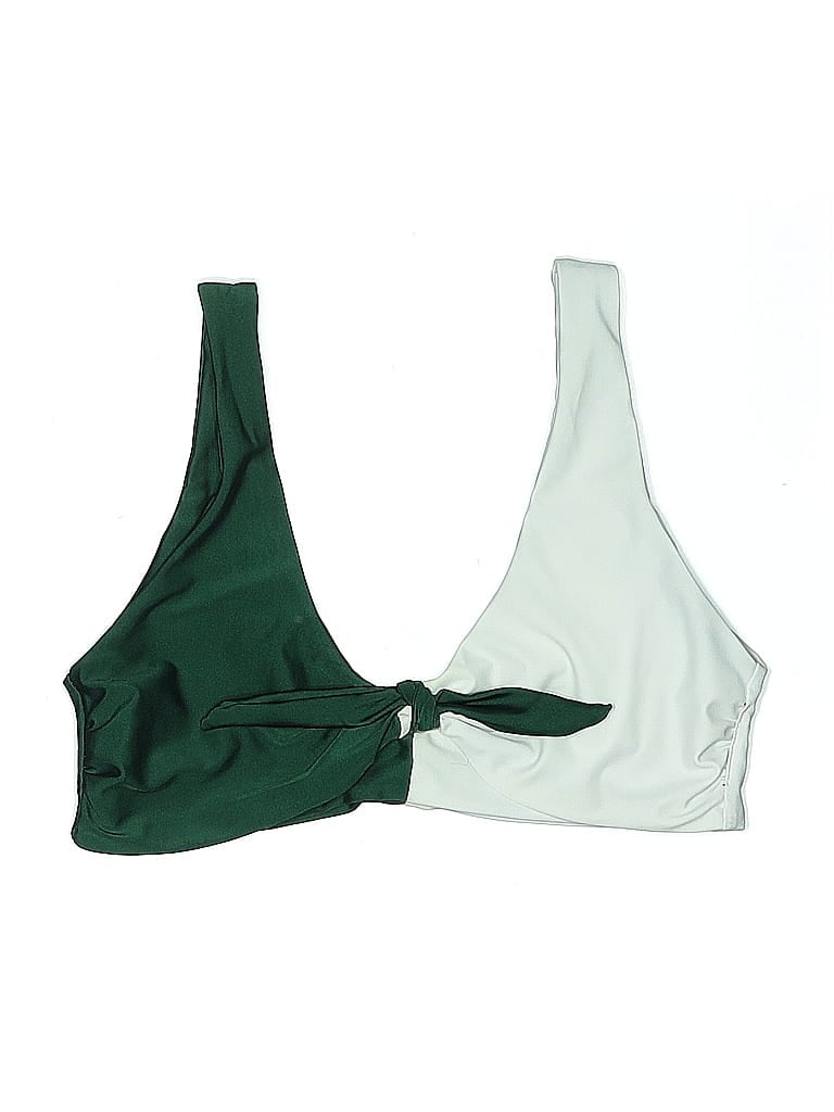 Pre-owned Unbranded Swimsuit Top Green Color Block Pattern Swimwear