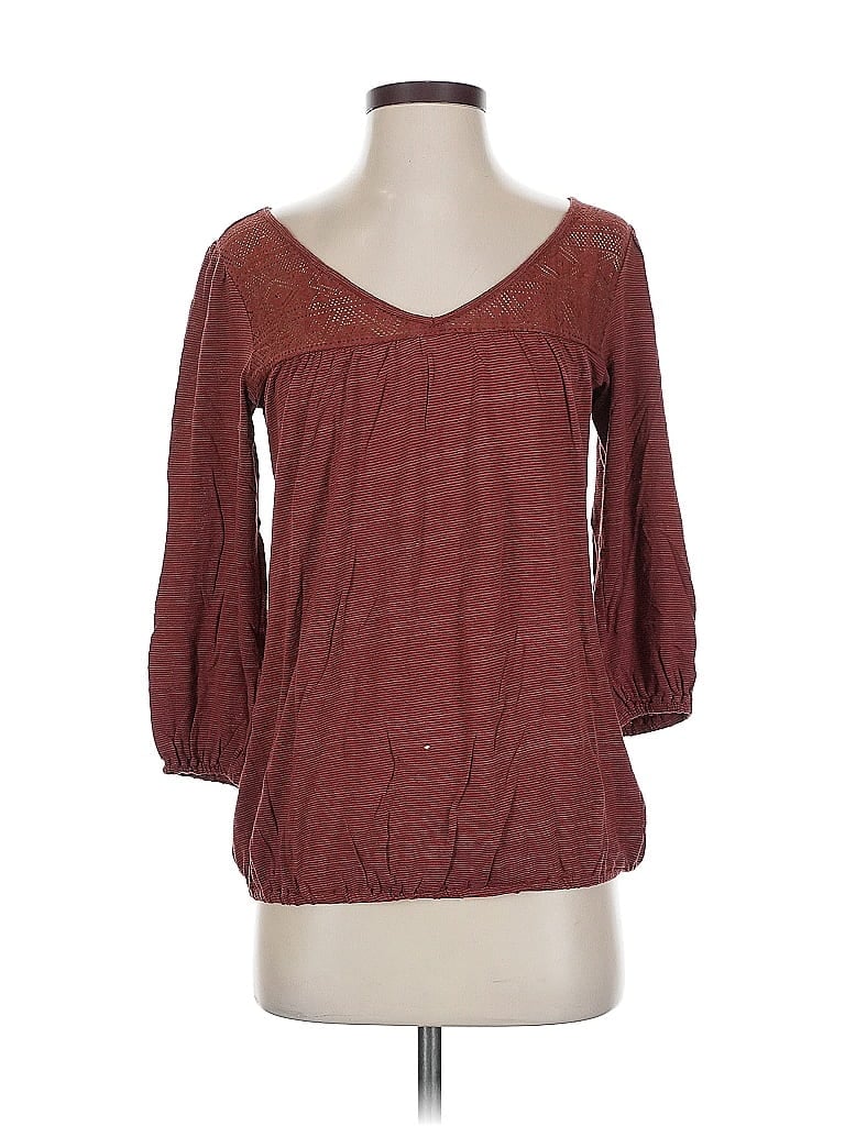 Pre-owned Lucky Brand 3/4 Sleeve Blouse In Burgundy