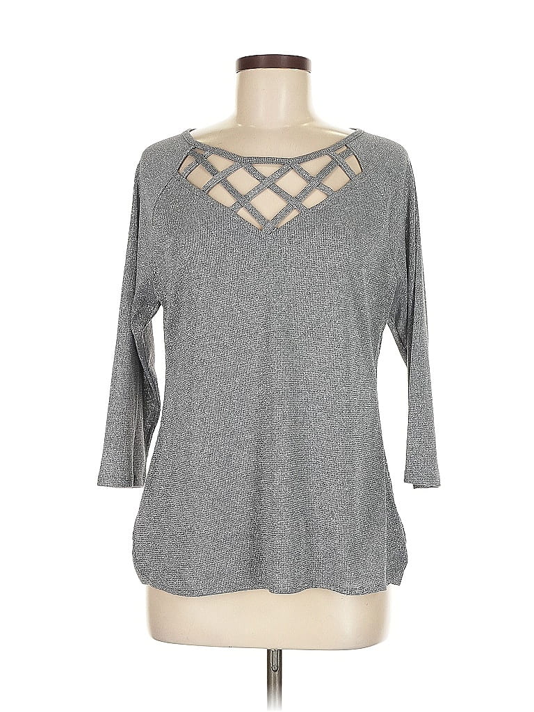 Pre-owned 7th Avenue Design Studio New York & Company 3/4 Sleeve Top Gray Keyhole Neckline Tops