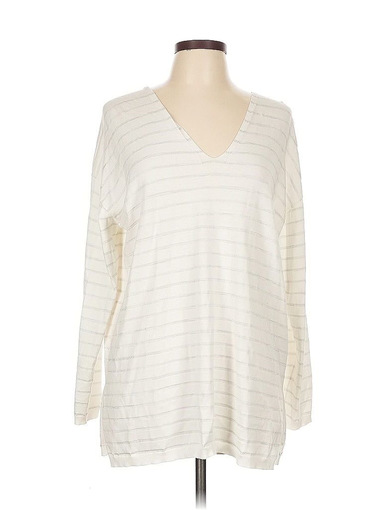 Pre-owned Lafayette 148 Pullover Sweater In White