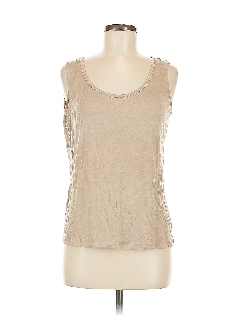 Pre-owned Ellen Tracy Sleeveless Top Tan Scoop Neck Tops In Brown