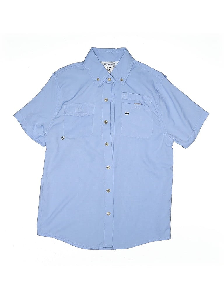 Pre-owned Crown & Ivy Kids' Short Sleeve Button Down Shirt In Blue