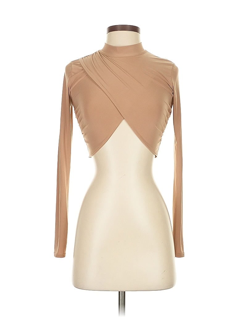 Pre-owned Nasty Gal Inc. Long Sleeve Top Tan Turtleneck Tops In Brown