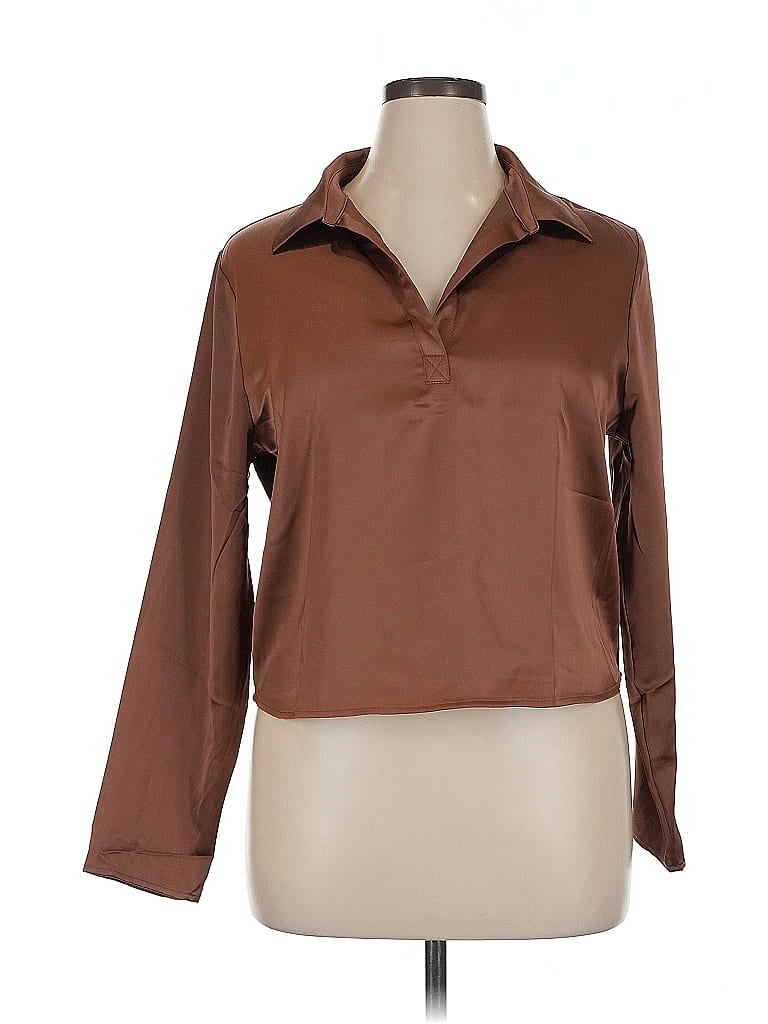 Pre-owned Pleione Long Sleeve Blouse In Brown