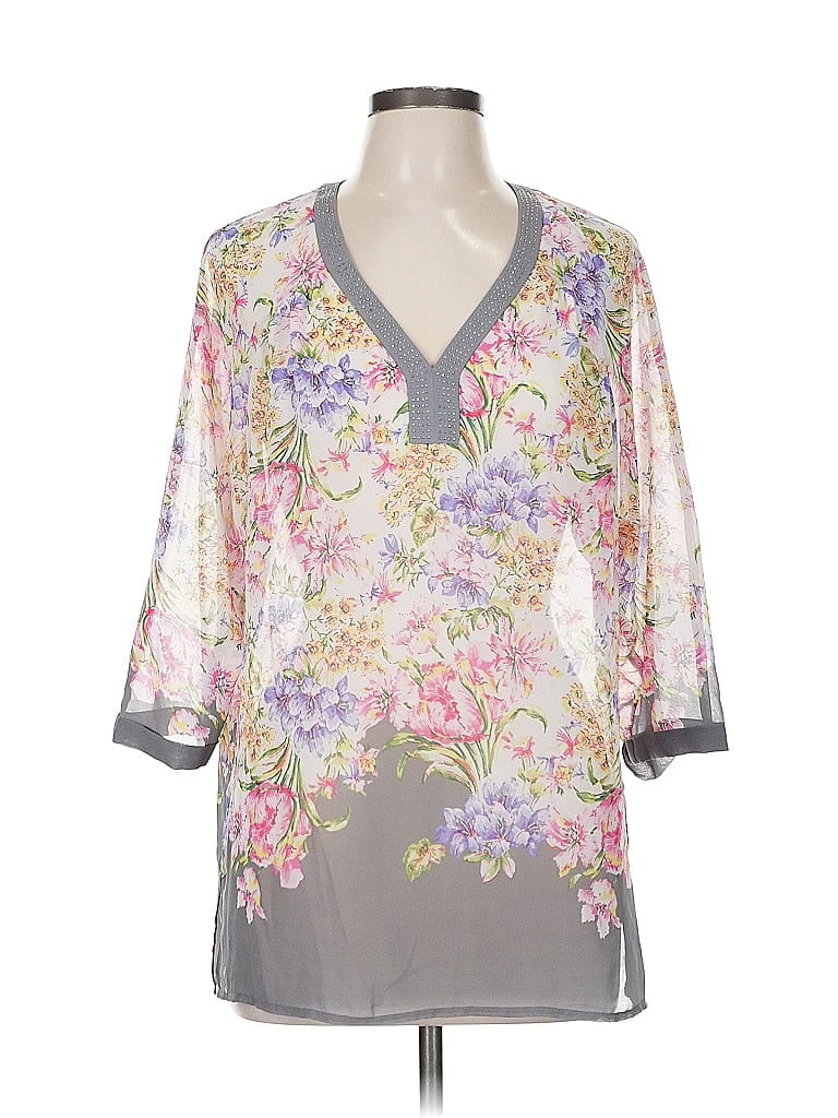 Pre-owned Ellen Tracy 3/4 Sleeve Blouse In Gray