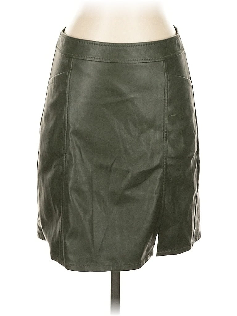 Pre-owned Ann Taylor Loft Faux Leather Skirt In Green