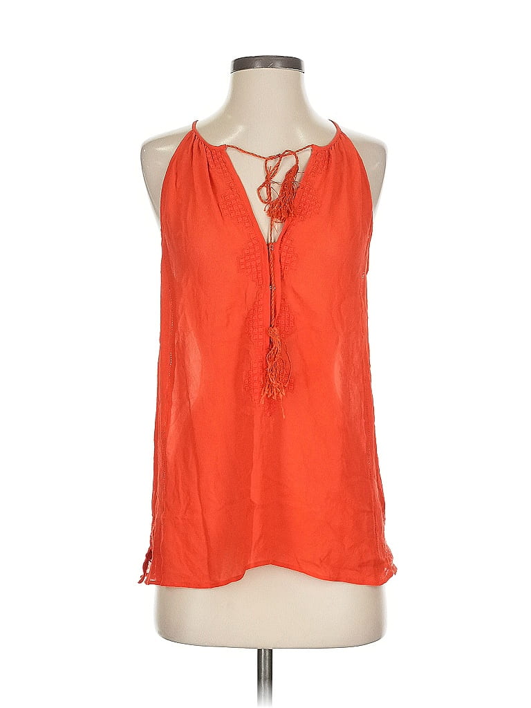Click to view more detailed imagery on our partner's website Pre-owned Joie Sleeveless Silk Top Orange Halter Neckline Tops