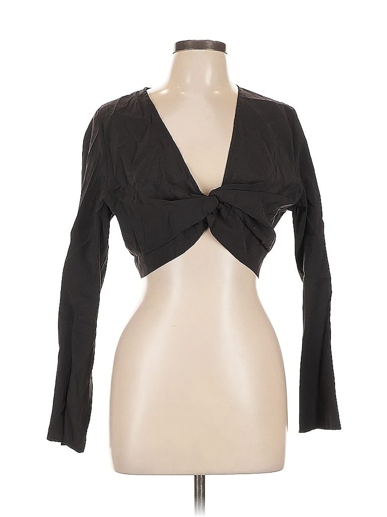 Pre-owned Divided By H&m Long Sleeve Top Black Plunge Neckline Tops