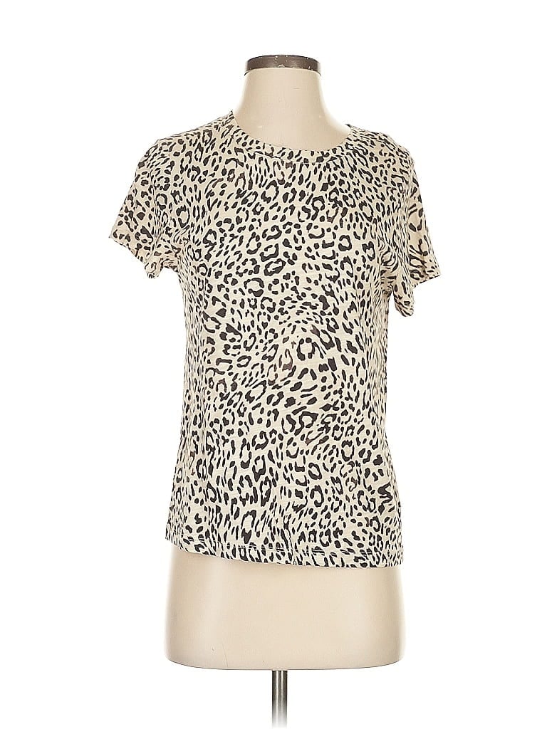 Pre-owned Sanctuary Short Sleeve Top Ivory Animal Print Pattern Keyhole Neckline Tops In White