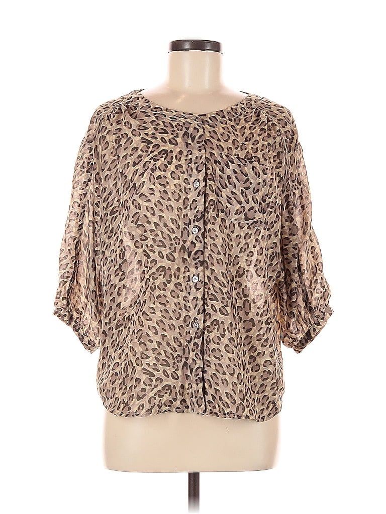 Pre-owned Ann Taylor Loft Short Sleeve Blouse In Brown