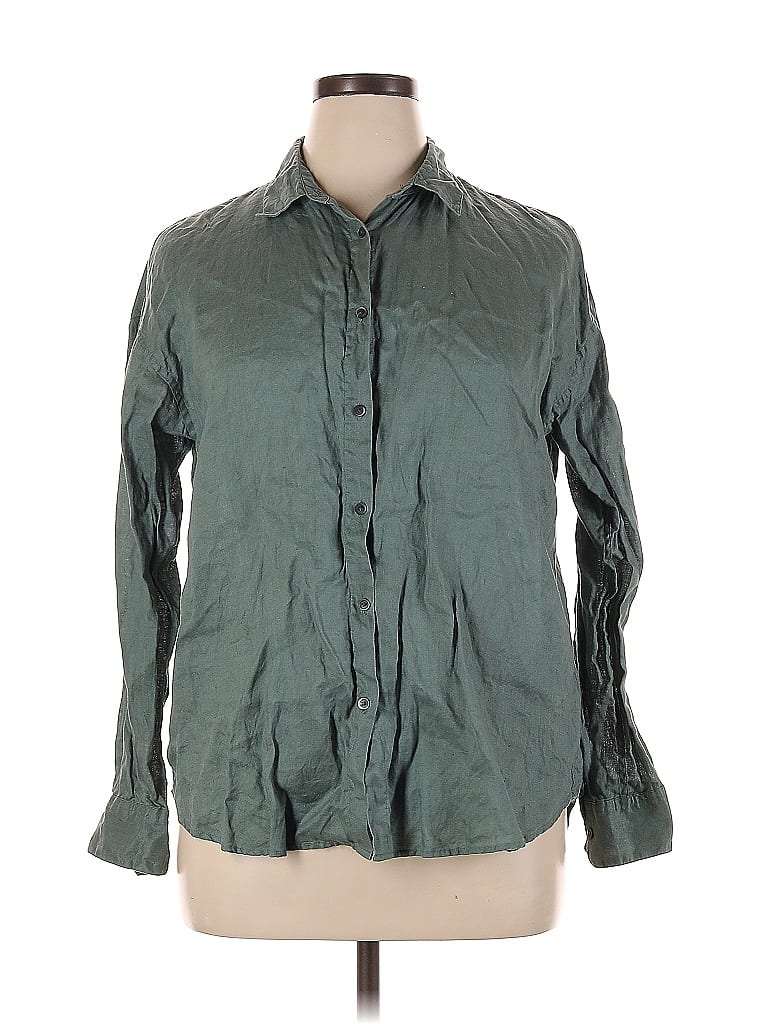Pre-owned Uniqlo Long Sleeve Button Down Shirt In Green