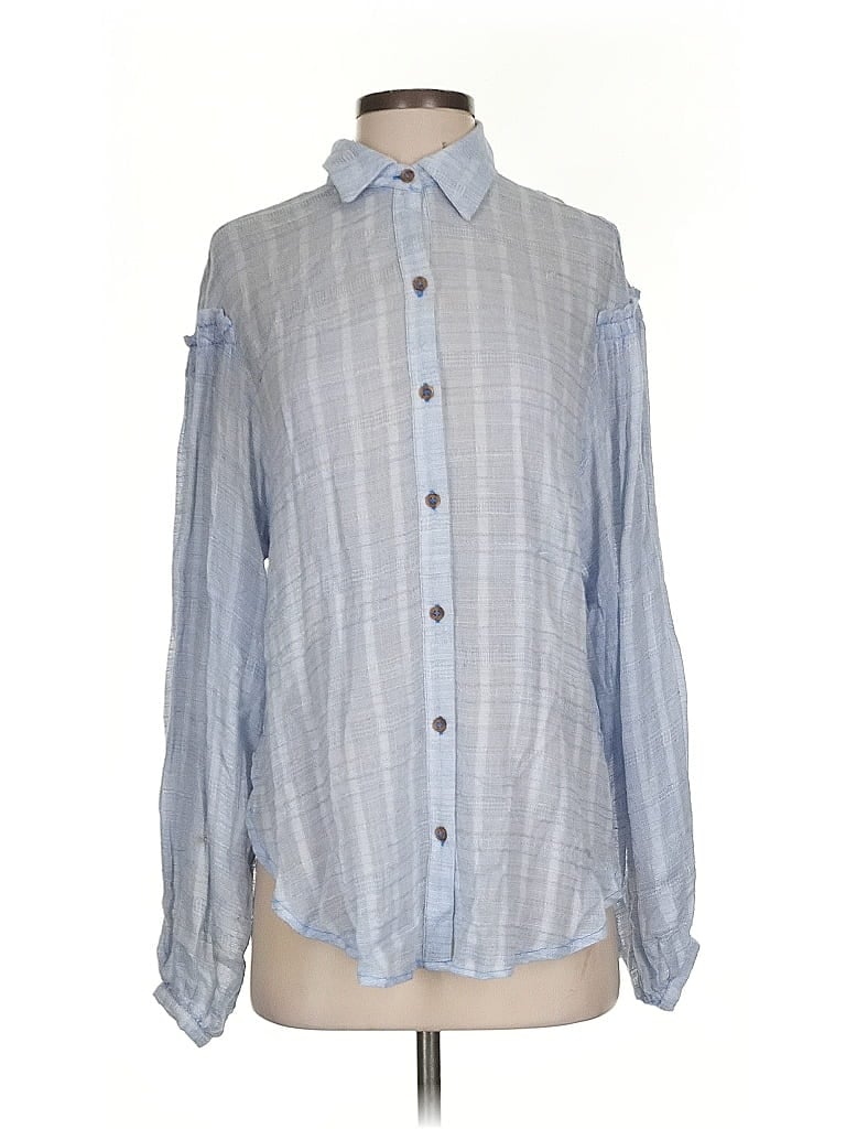 Pre-owned Free People Long Sleeve Blouse In Blue